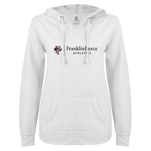  ENZA Womens White V Notch Raw Edge Fleece Hoodie - FP Athletics Horizontal