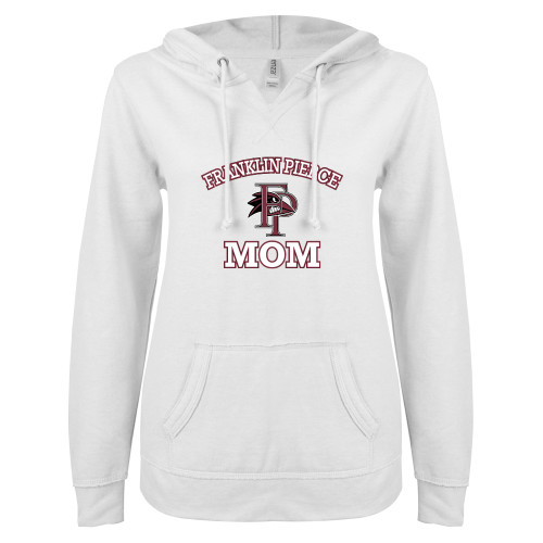  ENZA Womens White V Notch Raw Edge Fleece Hoodie - Mom