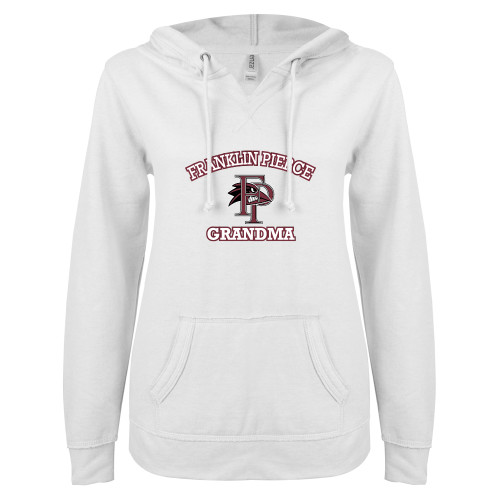  ENZA Womens White V Notch Raw Edge Fleece Hoodie - Grandma