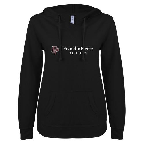  ENZA Womens Black V Notch Raw Edge Fleece Hoodie - FP Athletics Horizontal