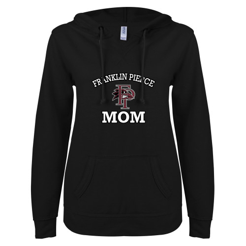 ENZA Womens Black V Notch Raw Edge Fleece Hoodie - Mom