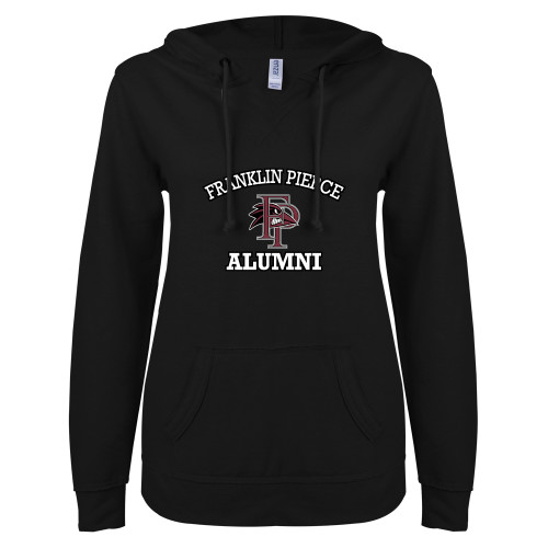  ENZA Womens Black V Notch Raw Edge Fleece Hoodie - Alumni
