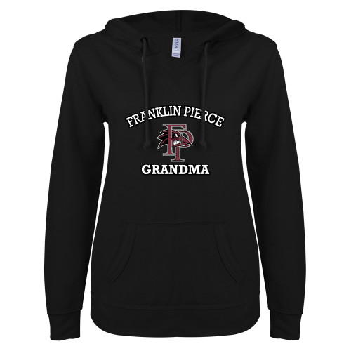  ENZA Womens Black V Notch Raw Edge Fleece Hoodie - Grandma