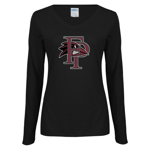  Womens Black Long Sleeve V Neck Tee  - Athletic FP
