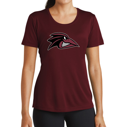  Womens Maroon Performance Short Sleeve Tee - Raven Head