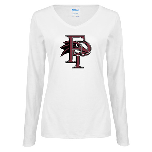  Womens White Long Sleeve V Neck Tee - Athletic FP