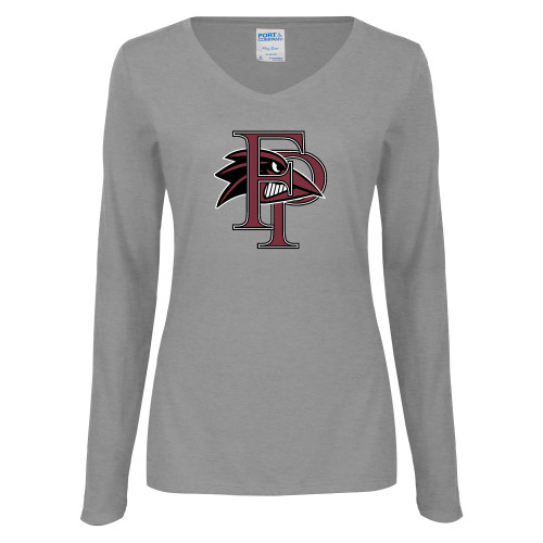  Womens Grey Long Sleeve V Neck Tee  - Athletic FP