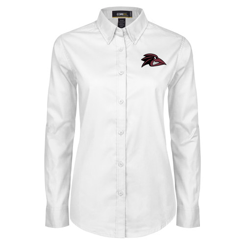  Womens White Twill Button Down Long Sleeve - Raven Head