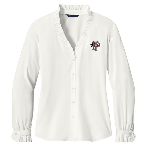  Brooks Brothers Womens Off White Long Sleeve Ruffle Collar Blouse - Athletic FP