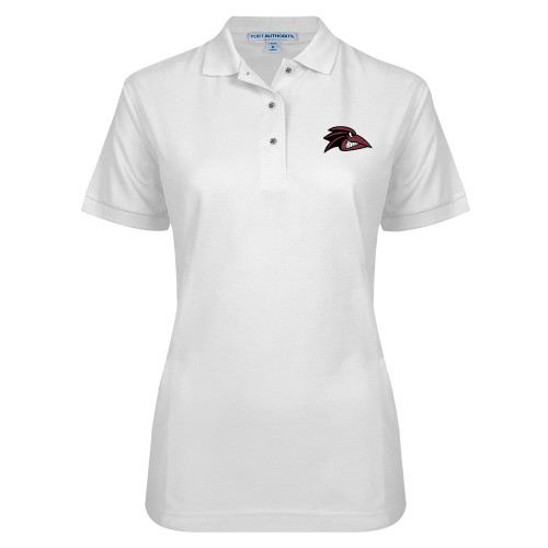  Womens Silk Touch White Pique Polo - Raven Head