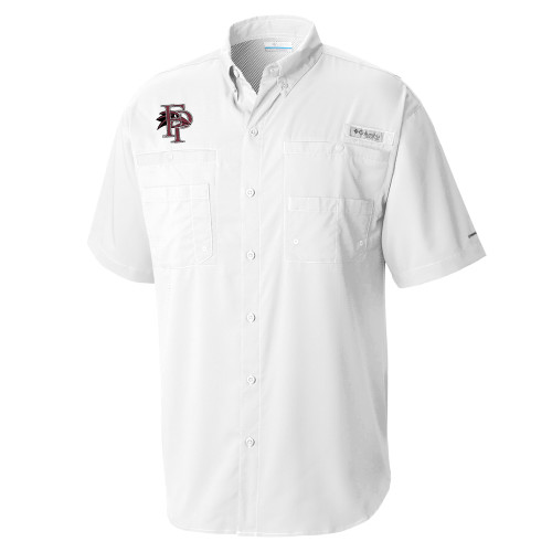  Columbia White Tamiami Performance Short Sleeve Shirt - Athletic FP