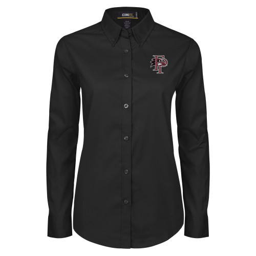  Womens Black Twill Button Down Long Sleeve  - Athletic FP