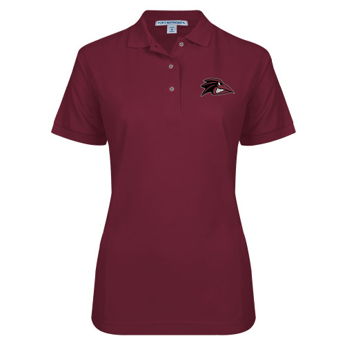  Womens Silk Touch Maroon Pique Polo - Raven Head