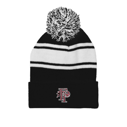  Black/White Two Tone Knit Pom Beanie w/Cuff - Athletic FP