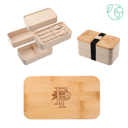  Stackable Bamboo Fiber Beige Bento Box - Athletic FP Engraved