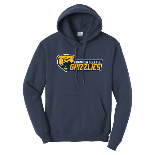  Tall Navy Fleece Hoodie - Franklin College Primary Wordmark