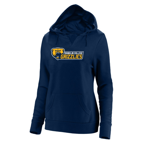  Womens Plus Navy Hoodie - Franklin College Primary Wordmark