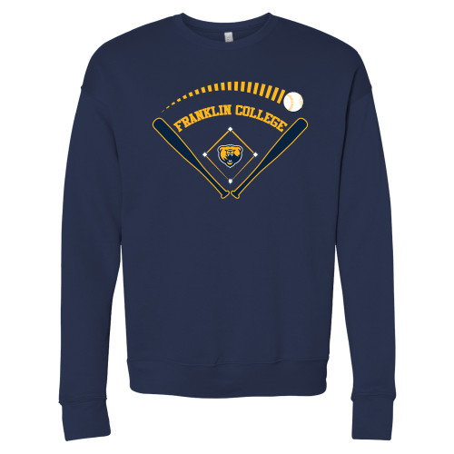  Bella + Canvas Navy Fleece Crew - Franklin College Baseball Graphic