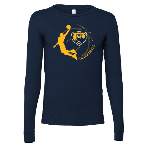  Bella + Canvas Navy Jersey Cotton Long Sleeve T Shirt - Franklin College Basketball Graphic