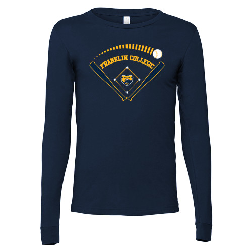  Bella + Canvas Navy Jersey Cotton Long Sleeve T Shirt - Franklin College Baseball Graphic
