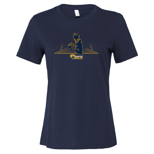  Bella + Canvas Womens Navy Relaxed Cotton T Shirt - Franklin College Football Graphic