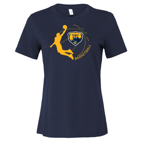  Bella + Canvas Womens Navy Relaxed Cotton T Shirt - Franklin College Basketball Graphic