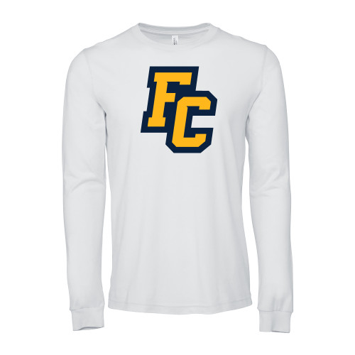  Bella + Canvas White Jersey Cotton Long Sleeve T Shirt - Franklin College Primary Mark Wordmark