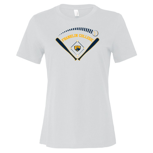  Bella + Canvas Womens White Relaxed Cotton T Shirt - Franklin College Baseball Graphic