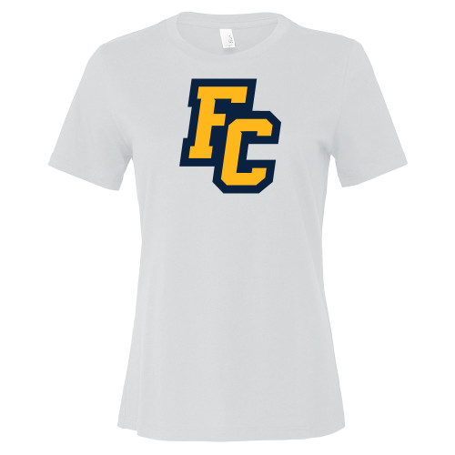  Bella + Canvas Womens White Relaxed Cotton T Shirt - Franklin College Primary Mark Wordmark