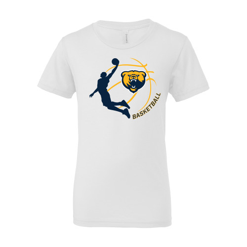  Bella + Canvas Youth White Jersey T Shirt - Franklin College Basketball Graphic