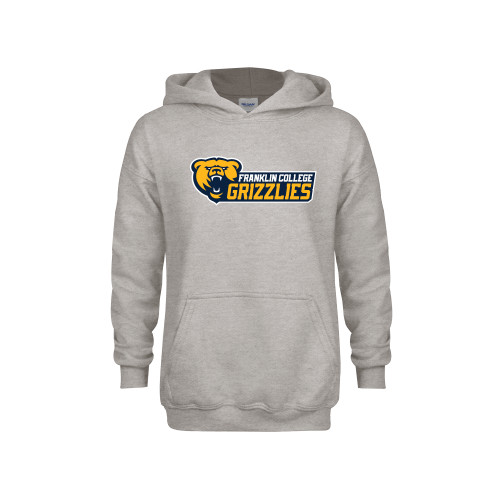  Youth Grey Fleece Hood - Franklin College Primary Wordmark