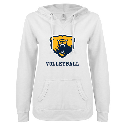  ENZA Womens White V Notch Raw Edge Fleece Hoodie - Franklin College Volleyball
