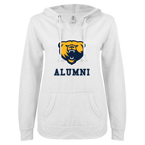  ENZA Womens White V Notch Raw Edge Fleece Hoodie - Franklin College Alumni