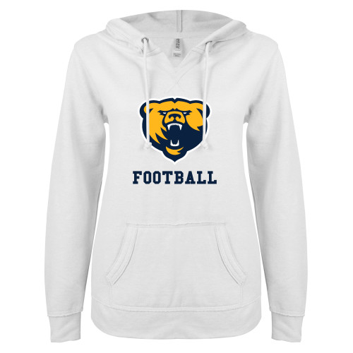  ENZA Womens White V Notch Raw Edge Fleece Hoodie - Franklin College Football