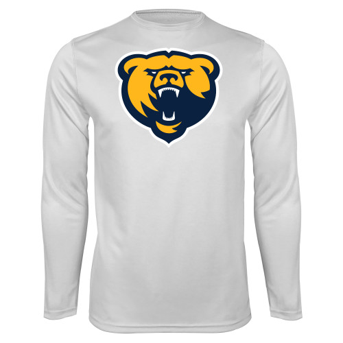  White Performance Long Sleeve Shirt - Franklin College Primary Mark
