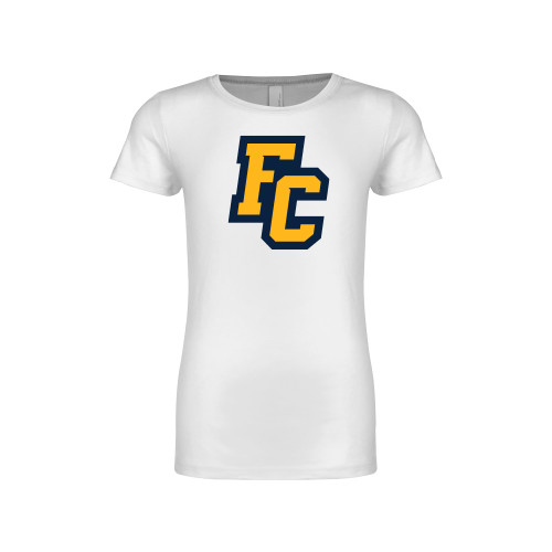  Next Level Girls White Fashion Fit T Shirt - Franklin College Primary Mark Wordmark