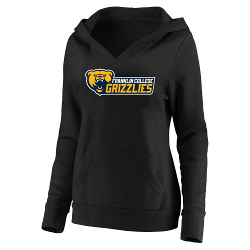  Womens Plus Black Hoodie - Franklin College Primary Wordmark