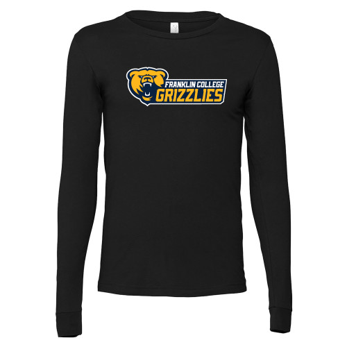 Bella + Canvas Black Jersey Cotton Long Sleeve T Shirt - Franklin College Primary Wordmark