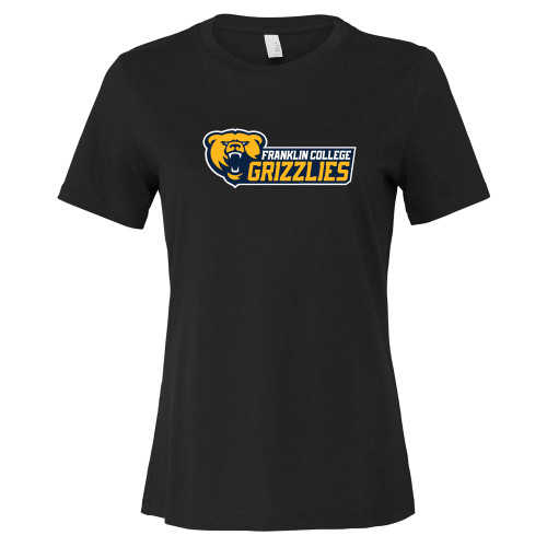  Bella + Canvas Womens Black Relaxed Cotton T Shirt - Franklin College Primary Wordmark