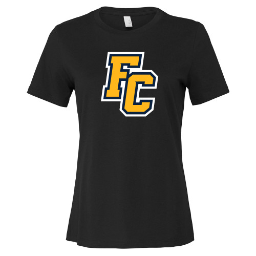  Bella + Canvas Womens Black Relaxed Cotton T Shirt - Franklin College Primary Mark Wordmark