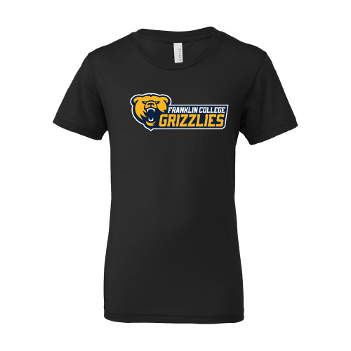  Bella + Canvas Youth Black Jersey T Shirt - Franklin College Primary Wordmark