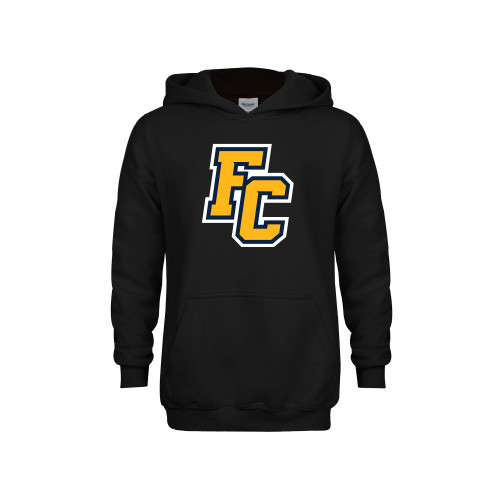  Youth Black Fleece Hoodie - Franklin College Primary Mark Wordmark