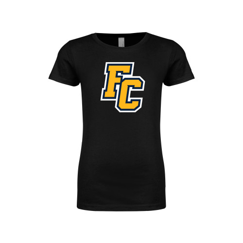  Next Level Girls Black Fashion Fit T Shirt - Franklin College Primary Mark Wordmark