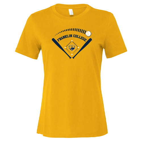  Bella + Canvas Womens Gold Relaxed Cotton T Shirt - Franklin College Baseball Graphic