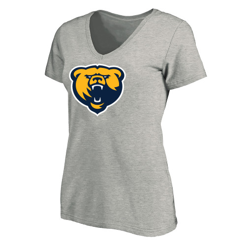  Womens Plus Heather Grey V Neck T Shirt - Franklin College Primary Mark