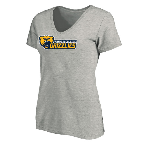  Womens Plus Heather Grey V Neck T Shirt - Franklin College Primary Wordmark