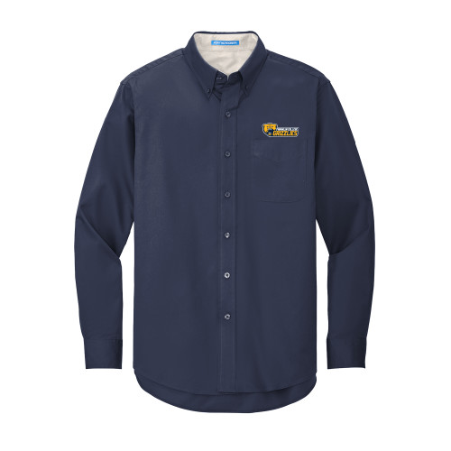  Navy Twill Button Down Long Sleeve - Franklin College Primary Wordmark