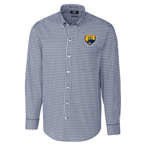  Cutter & Buck Navy Gingham Long Sleeve Button Down - Franklin College Primary Mark