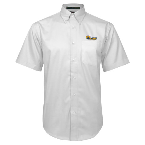  White Twill Button Down Short Sleeve - Franklin College Primary Wordmark