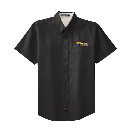  Black Twill Button Down Short Sleeve - Franklin College Primary Wordmark